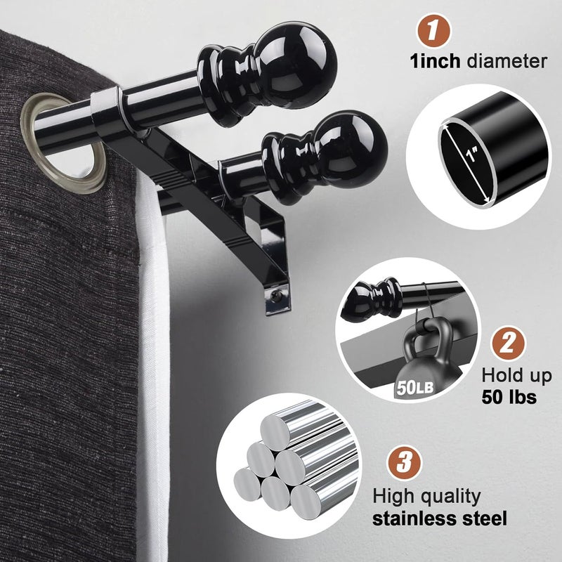 CALCHELE Double Curtain Rods for windows, 1 Inch Diameter double rod curtain rods Heavy Duty Decorative Drapery Rod for Windows 28 to 42 Inch Black - Image 2